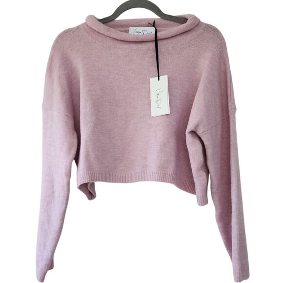 Virna Dro Italy cropped Sweater dusy pink Rose wool 2 (US S )Boxy NWT mock neck - Picture 2 of 11